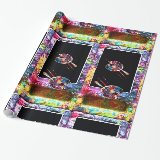 KUNSTKLEURPALETTE EN BRUSHEN CADEAUPAPIER (Uitgerold)