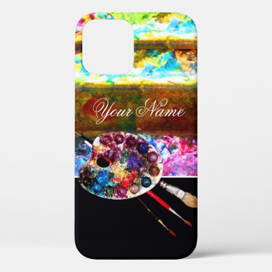 KUNSTKLEURPALETTE EN BRUSHEN, zwart Case-Mate iPhone Case (Achterkant)