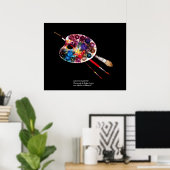 KUNSTKLEURPALETTE EN BRUSHUIZEN IN ZWART POSTER (Thuiskantoor)