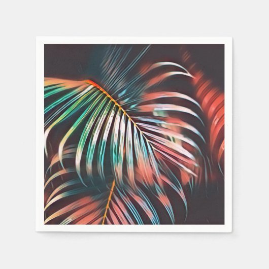 Kunstkoraal en Blauwgroen palmbladeren ontkoppelen Servet (Voorkant)