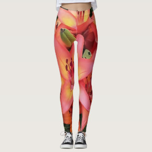 Kunstkoraal met gekleurde tuinlilies leggings