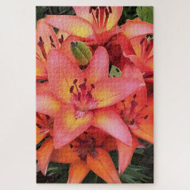 Kunstkoraal met gekleurde tuinlilies legpuzzel