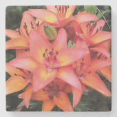 Kunstkoraal met gekleurde tuinlilies stenen onderzetter (Voorkant)