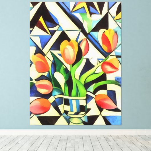 Kunstkunst Deco-stijl Tulieren Canvas Afdruk (Insitu (Houten vloer))