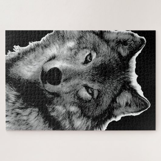Kunstkunst met zwarte en witte Wolf Legpuzzel (Horizontaal)
