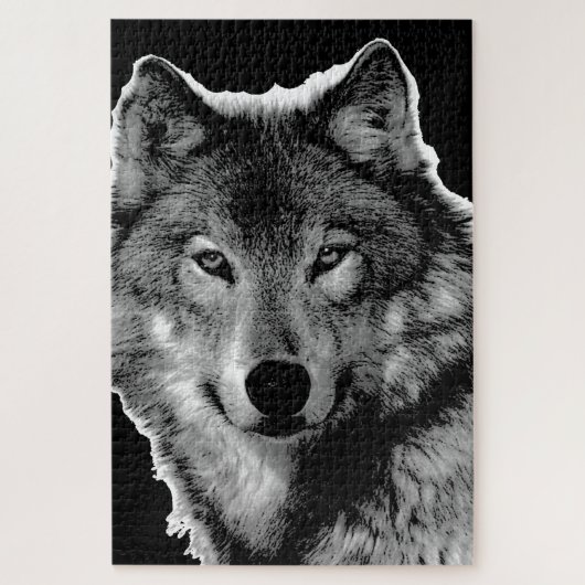Kunstkunst met zwarte en witte Wolf Legpuzzel (Verticaal)