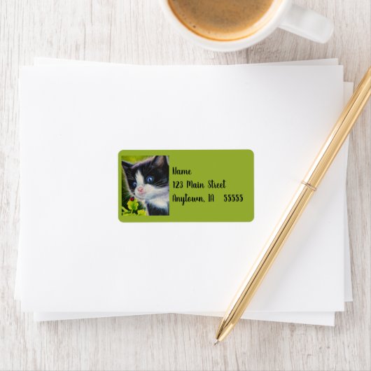 Kunstlabel Tuxedo Kitten en Ladybug Waterverf Etiket (Insitu)