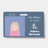 Kunstleraar Blauwe Horizontale Foto ID Badge (Voorzijde)