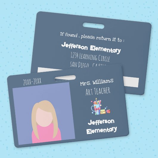 Kunstleraar Blauwe Horizontale Foto ID Badge