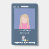 Kunstleraar Blauwe Verticale Foto ID Badge (Voorzijde)
