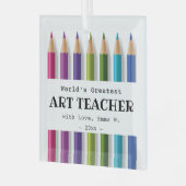 Kunstleraar cadeauidee gepersonaliseerde pennen glas ornament (Voorkant links)