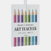 Kunstleraar cadeauidee gepersonaliseerde pennen glas ornament (Voorkant Rechts)