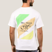 Kunstleraar geel groen waterverf strepen naam t-shirt (Achterkant)