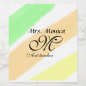 Kunstleraar geel groen waterverf strepen naam wijn etiket (Enkel label)