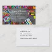 Kunstleraar, terug naar school, kunstbenodigdheden visitekaartje (Voorkant / Achterkant)