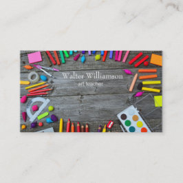 Kunstleraar, terug naar school, kunstbenodigdheden visitekaartje