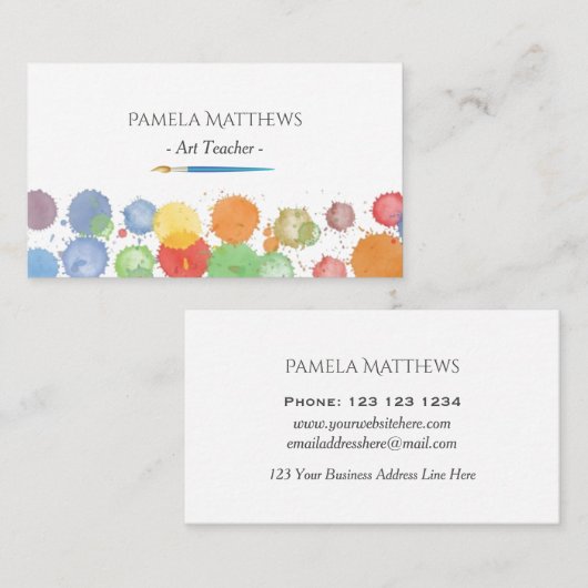 Kunstleraar verf Splatter Artist penseel Visitekaartje (Voorkant / Achterkant)