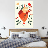 Künstlerisches Herz und Blumen Canvas Afdruk (Insitu (Slaapkamer))
