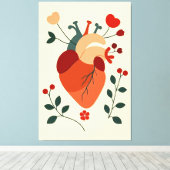 Künstlerisches Herz und Blumen Canvas Afdruk (Insitu (Houten vloer))