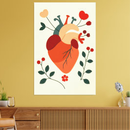 Künstlerisches Herz und Blumen Canvas Afdruk