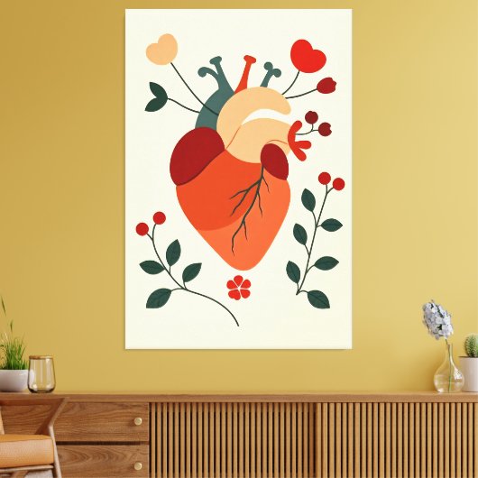 Künstlerisches Herz und Blumen Canvas Afdruk (Insitu (Woonkamer))