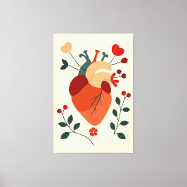 Künstlerisches Herz und Blumen Canvas Afdruk