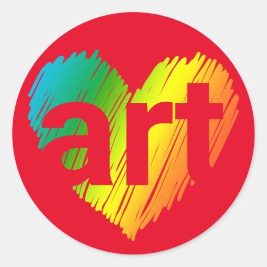Kunstliefhebber, Groot Hart met woord Kunst, Creat Ronde Sticker (Voorkant)
