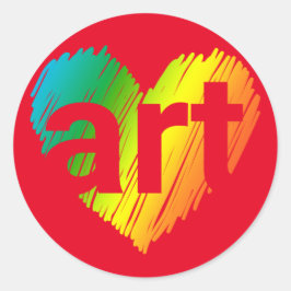 Kunstliefhebber, Groot Hart met woord Kunst, Creat Ronde Sticker