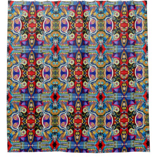 Kunstliefhebbers multicolor blauw rood symmetrisch douchegordijn (Voorkant)