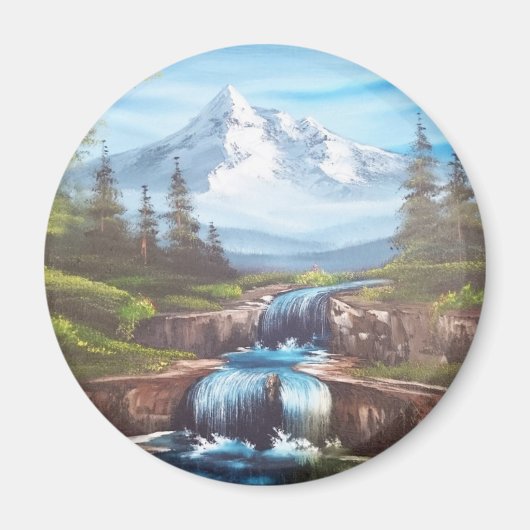 Kunstmalerei "Bergfrühlung" Bob Ross Magneet (Voorkant)