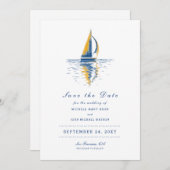 Kunstmarineschepen met blauw gele zeilboeg sparen  save the date (Voorkant / Achterkant)
