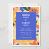 Kunstmatig Abstract blauw en geel botanisch huweli Kaart (Voorkant)