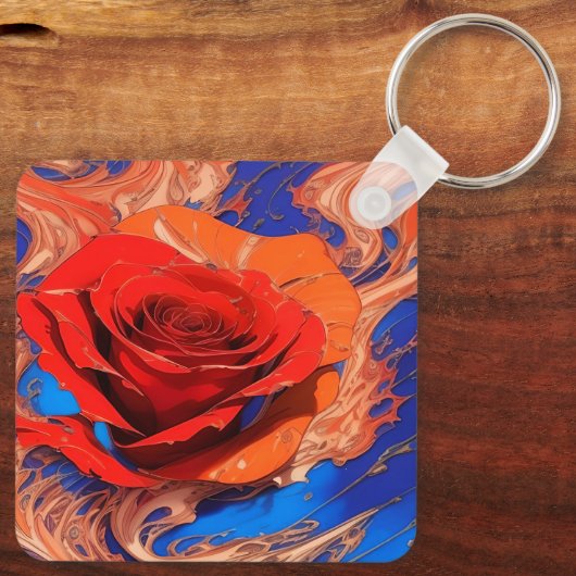 Kunstmatig Abstract gemarmerd Roos Sleutelhanger (Achterkant)