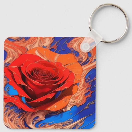 Kunstmatig Abstract gemarmerd Roos Sleutelhanger (Achterkant)