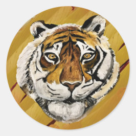 Kunstmatig gezicht van tijger schilderen ronde sticker