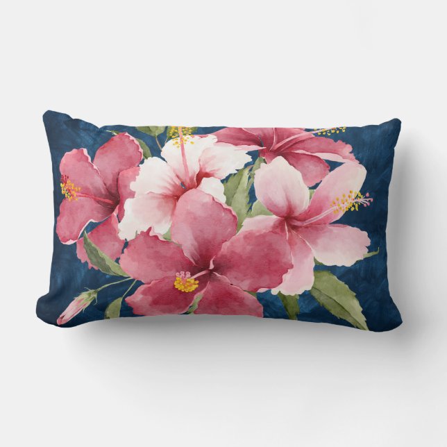 Kunstmatig ontwerp diep blauw en waterverf bloemen kussen (Voorkant)