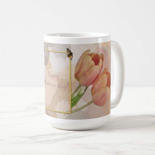 Kunstmatig ontwerp met tulpen en aangepaste tekst koffiemok (Voorkant rechts)