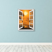 Kunstmatig raamuitzicht Tropische zonsondergang Canvas Afdruk (Insitu (Houten vloer))