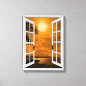 Kunstmatig raamuitzicht Tropische zonsondergang Canvas Afdruk (Voorkant)