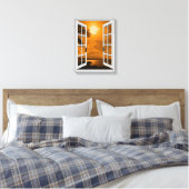 Kunstmatig raamuitzicht Tropische zonsondergang Canvas Afdruk (Insitu (Slaapkamer))