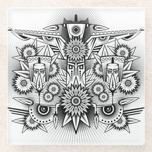 Kunstmatig tribaal ontwerp glazen onderzetter (Voorkant)