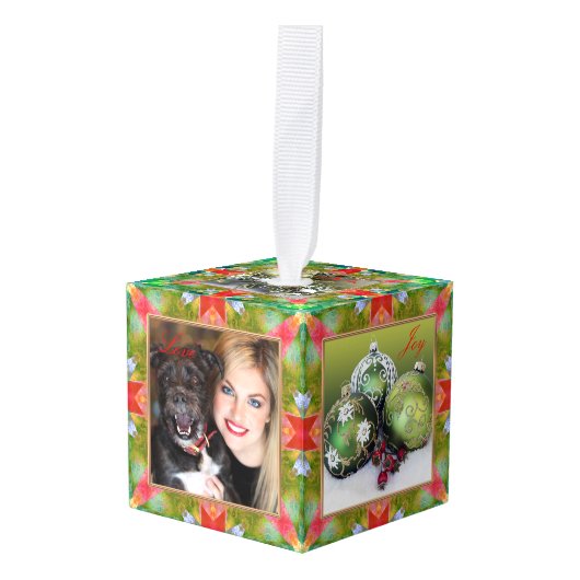 Kunstmatige aangepaste foto-kubuskerstversiering decoratie (Voorkant hoekig)