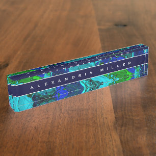 Kunstmatige Abstracte blauwe verfsplaat Naambordje