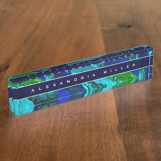 Kunstmatige Abstracte blauwe verfsplaat Naambordje (Zijkant)