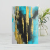 Kunstmatige Abstracte kunst in Turquoise, Gold en  Feestdagenkaart (Staand voorkant)