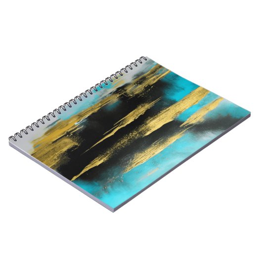 Kunstmatige Abstracte kunst in Turquoise, Gold en Notitieboek (Linkerzijde)