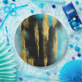 Kunstmatige Abstracte kunst in Turquoise, Gold en  Papieren Bordje (Feest)