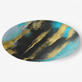 Kunstmatige Abstracte kunst in Turquoise, Gold en  Papieren Bordje (Gekanteld)