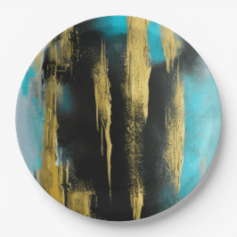 Kunstmatige Abstracte kunst in Turquoise, Gold en  Papieren Bordje