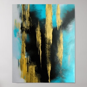 Kunstmatige Abstracte kunst in Turquoise, Gold en  Poster